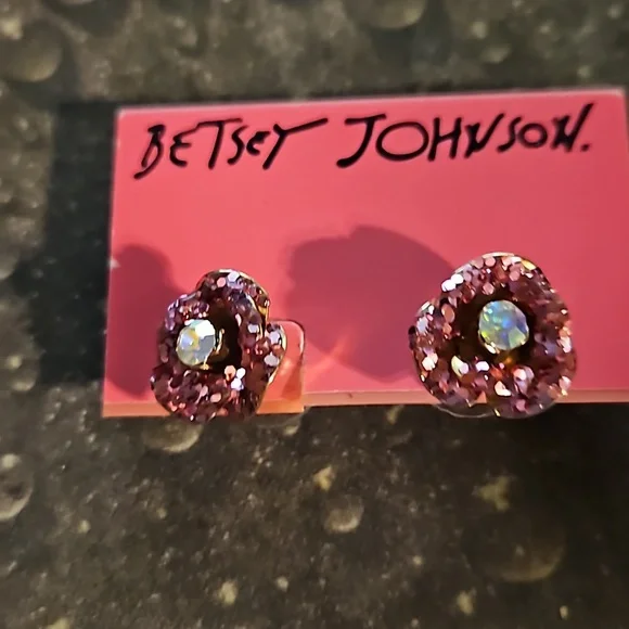 Betsey Johnson Pink Rhinstone Aurora Borelis Pierced Earrings - Picture 1 of 3